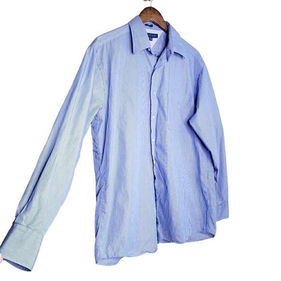 Tommy Hilfiger pinstripe regular fit button blue and white button shirt - Picture 3 of 8